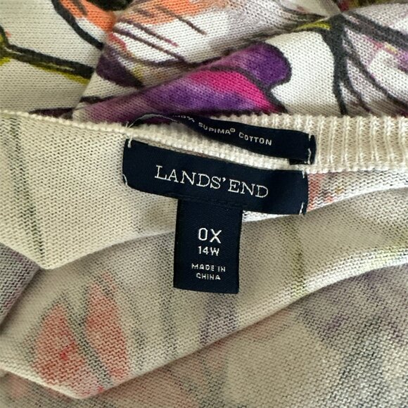 Land's End OX (14W) Multicolor Floral Long Button Cotton Cardigan - Picture 3 of 5
